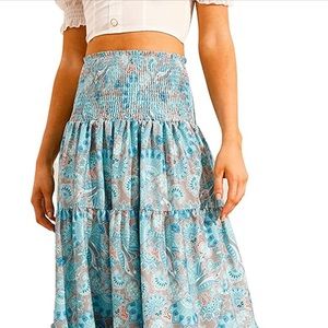 New! Bohemian Floral Pleated Maxi Skirt.